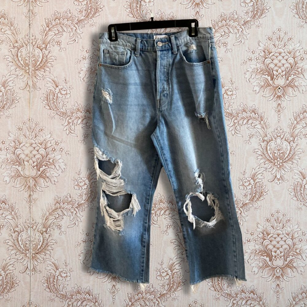 Cello Distressed Cropped Boyfriend Jeans